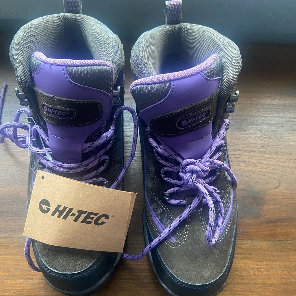Ladies, purple and gray, athletic hiking boots. They are insulated